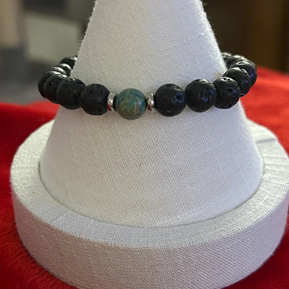 Oshena‎ beachwear Black and Turquoise lava Beaded Bracelet UNISEX